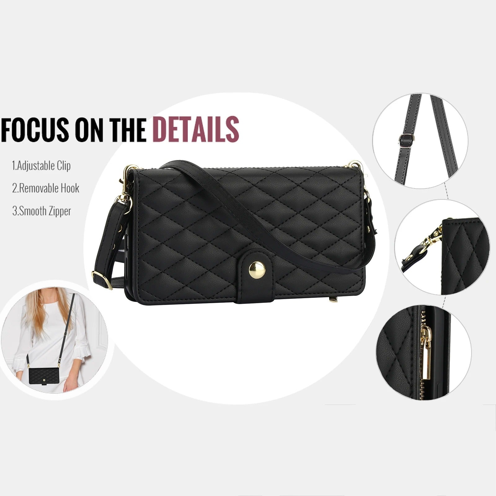 Luxury iPhone Case — Multi-Karal Chain Zipper Wallet Flip Cover with 6-Card Slots, Shockproof, Magnetic, Anti-Scratch, Leather Wallet Case