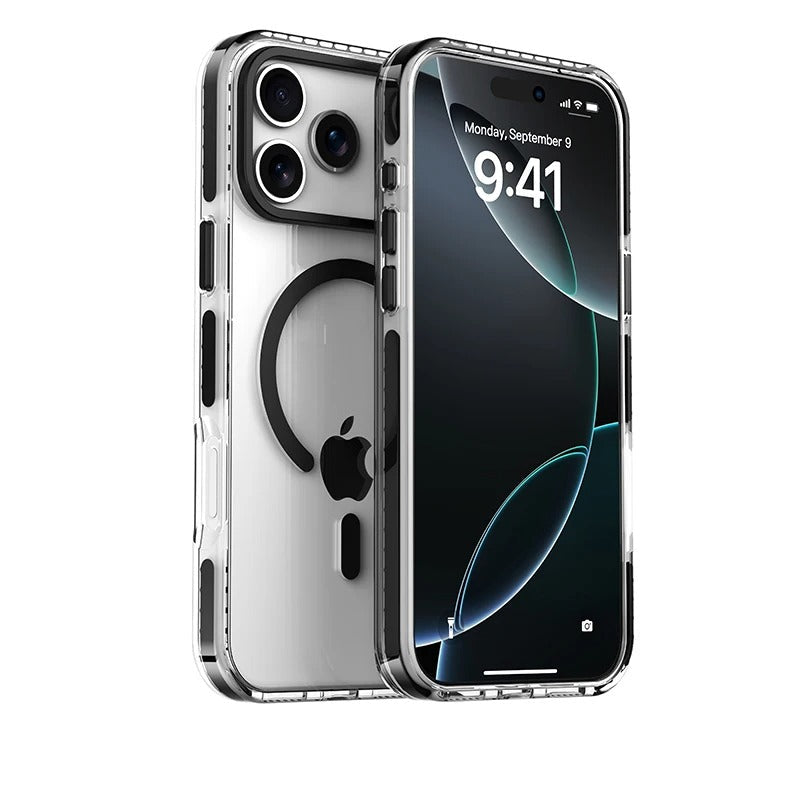 Luxury iPhone Case — PE Striped Border Clear MagSafe Magnetic Cover with Wireless Charging Compatibility & Slim Protective Design