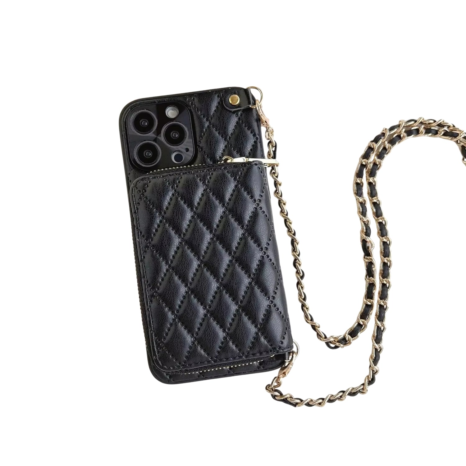 Luxury iPhone Case — PU Leather Crossbody Cover with Zipper Wallet, Card Slot Holder, Chain Strap and Shockproof Anti-Fingerprint Design
