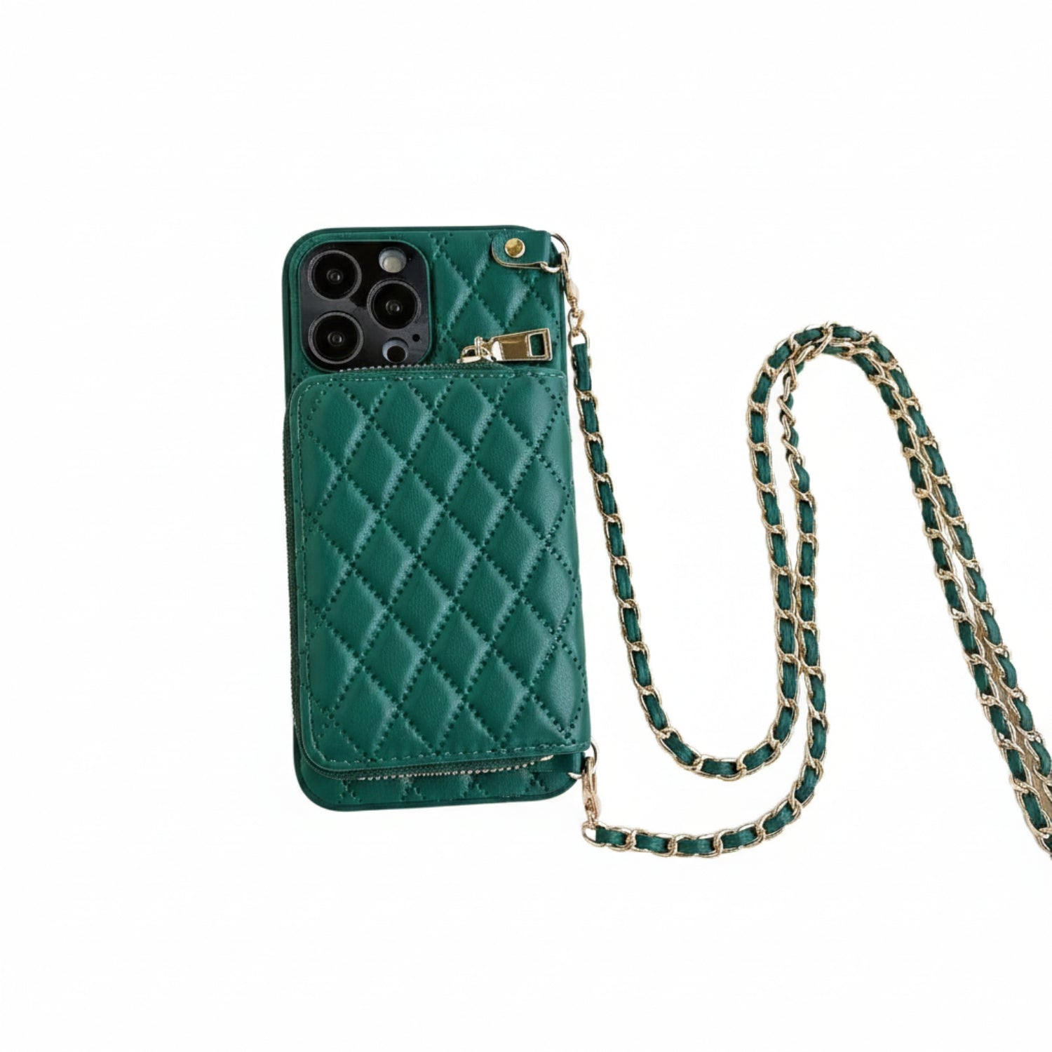 Luxury iPhone Case — PU Leather Crossbody Cover with Zipper Wallet, Card Slot Holder, Chain Strap and Shockproof Anti-Fingerprint Design
