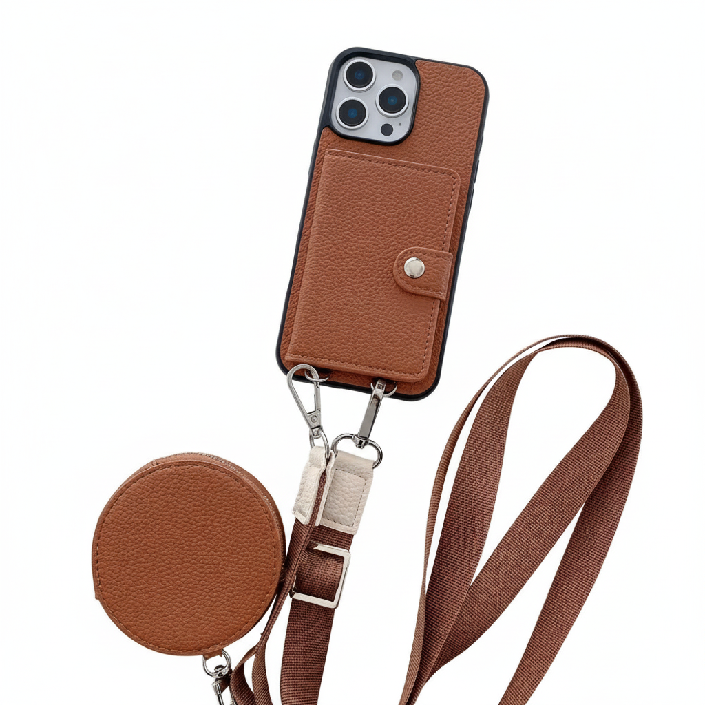 Luxury iPhone Case — PU Leather Crossbody Wallet Cover with Card Slot & Coin Purse, Shockproof Anti-Scratch Protection and Secure Lanyard Design