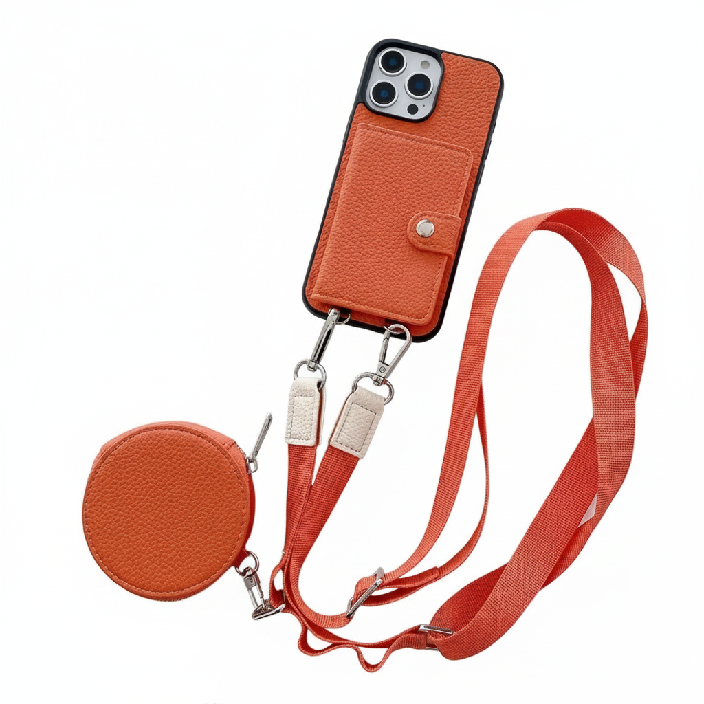 Luxury iPhone Case — PU Leather Crossbody Wallet Cover with Card Slot & Coin Purse, Shockproof Anti-Scratch Protection and Secure Lanyard Design