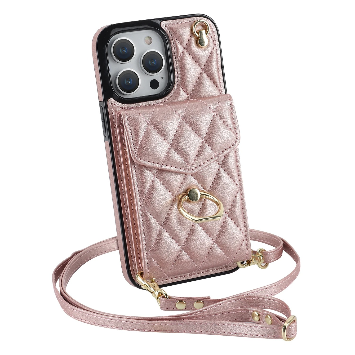 Luxury iPhone Case — PU Leather Crossbody Wallet Cover with Multi Card Slots, Ring Holder Lanyard, Magnetic Closure and Shockproof Anti-Fingerprint Protection