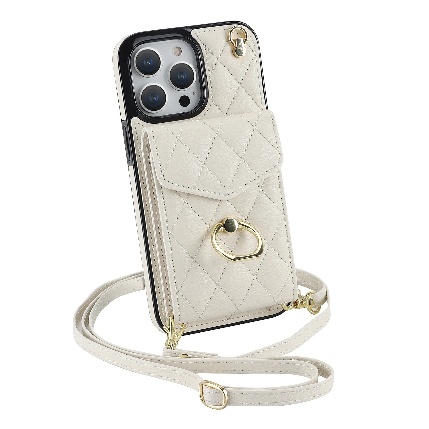 Luxury iPhone Case — PU Leather Crossbody Wallet Cover with Multi Card Slots, Ring Holder Lanyard, Magnetic Closure and Shockproof Anti-Fingerprint Protection