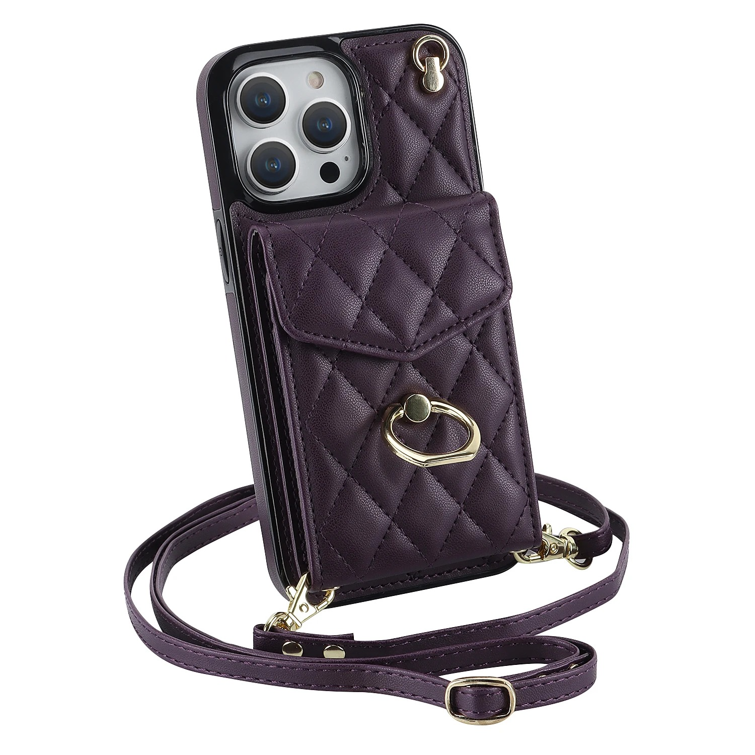 Luxury iPhone Case — PU Leather Crossbody Wallet Cover with Multi Card Slots, Ring Holder Lanyard, Magnetic Closure and Shockproof Anti-Fingerprint Protection