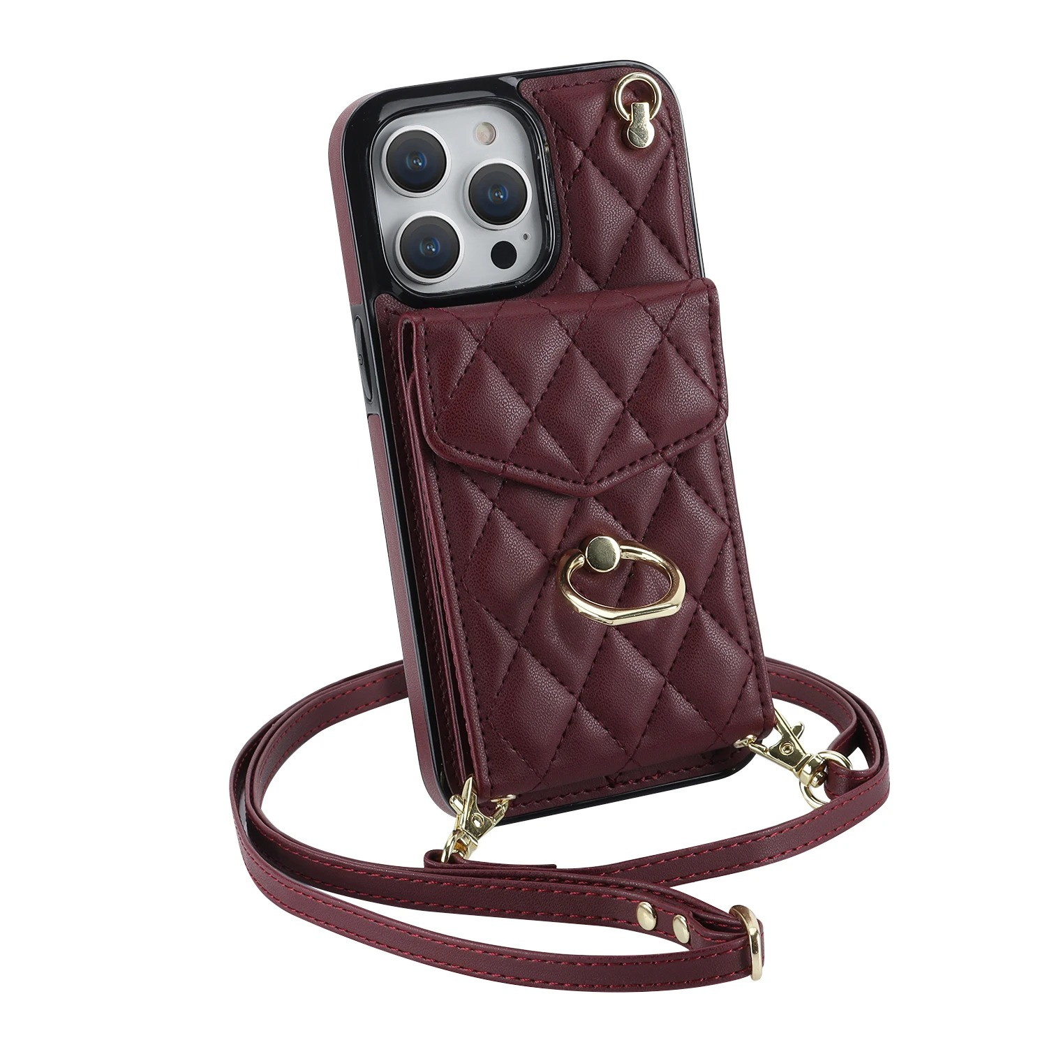 Luxury iPhone Case — PU Leather Crossbody Wallet Cover with Multi Card Slots, Ring Holder Lanyard, Magnetic Closure and Shockproof Anti-Fingerprint Protection
