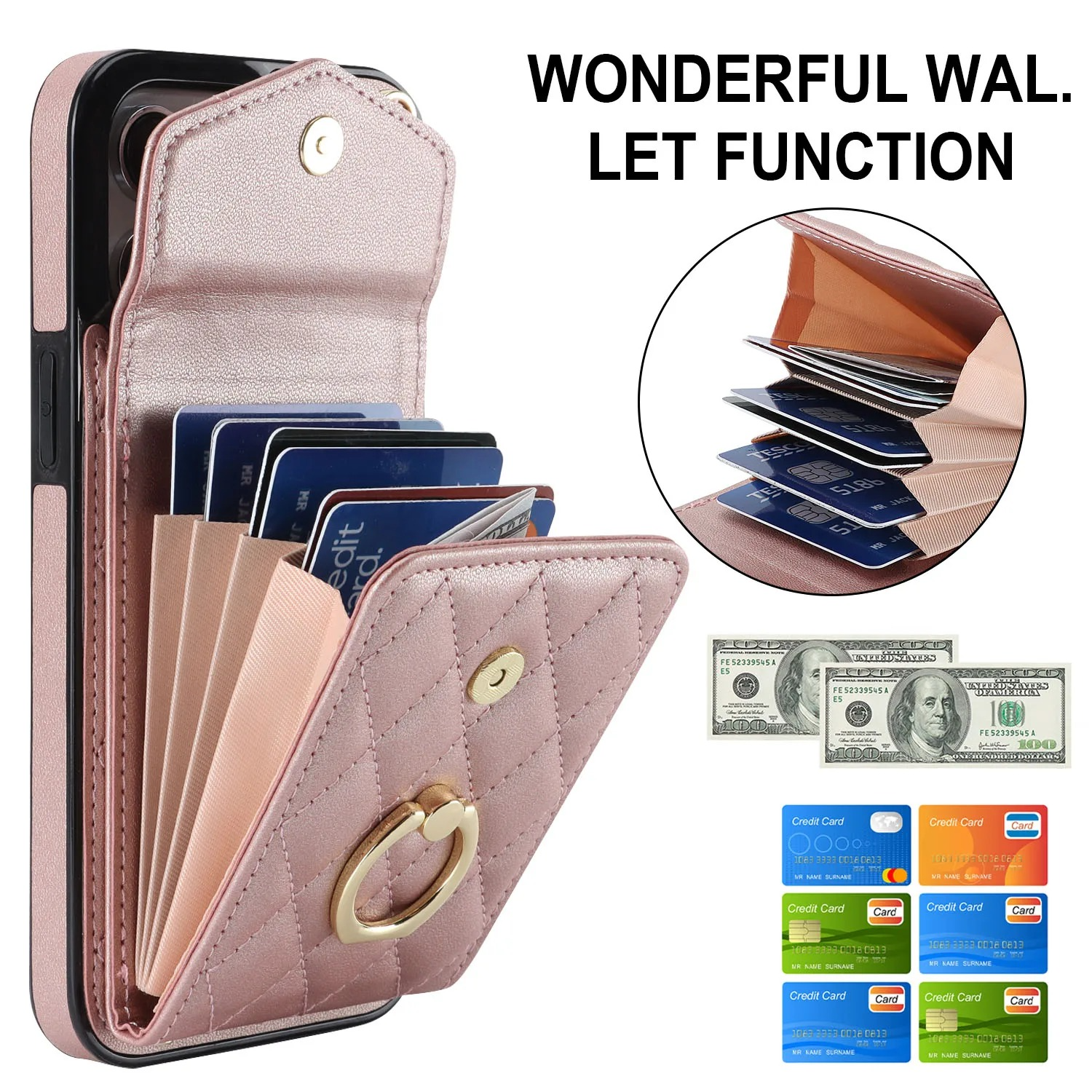 Luxury iPhone Case — PU Leather Crossbody Wallet Cover with Multi Card Slots, Ring Holder Lanyard, Magnetic Closure and Shockproof Anti-Fingerprint Protection