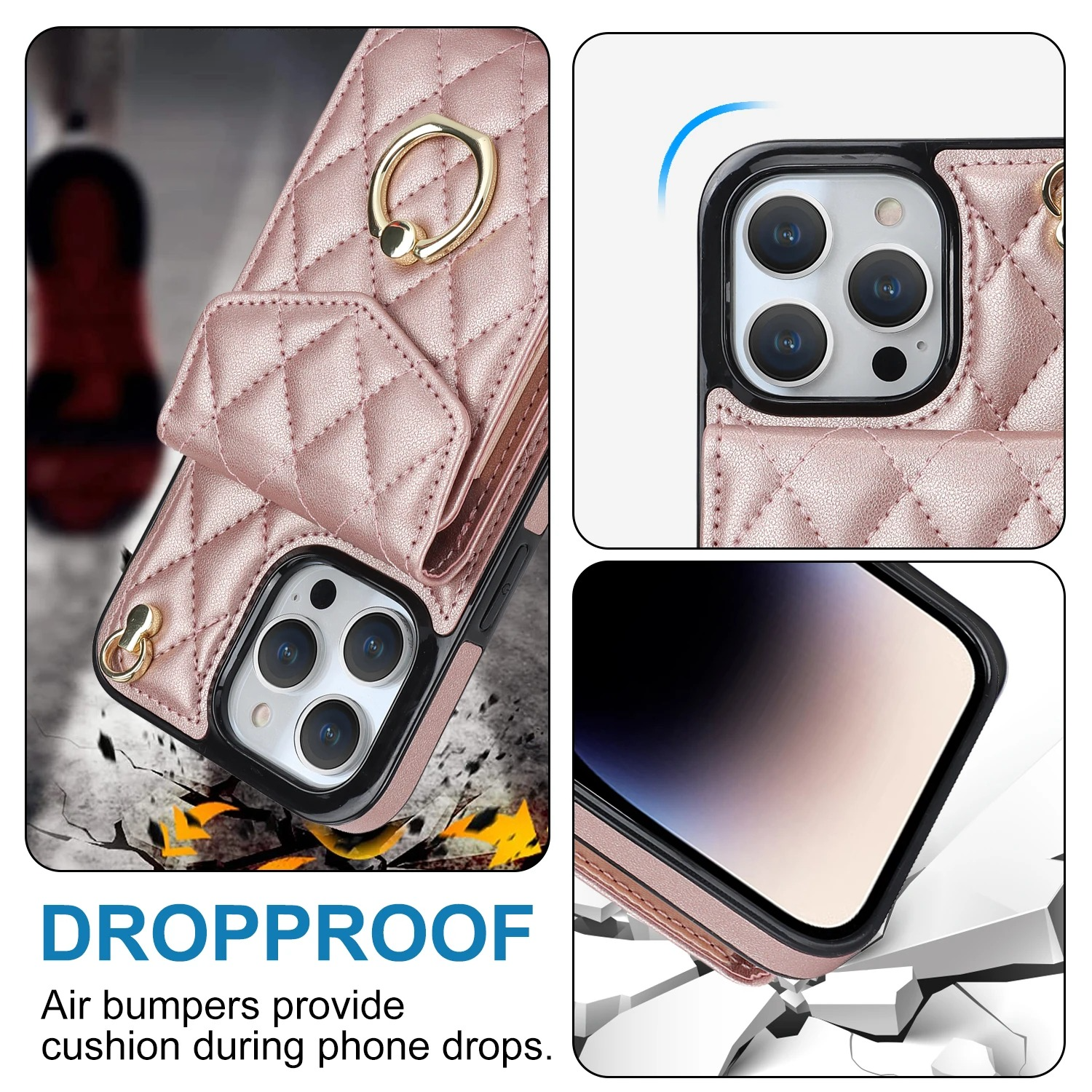 Luxury iPhone Case — PU Leather Crossbody Wallet Cover with Multi Card Slots, Ring Holder Lanyard, Magnetic Closure and Shockproof Anti-Fingerprint Protection