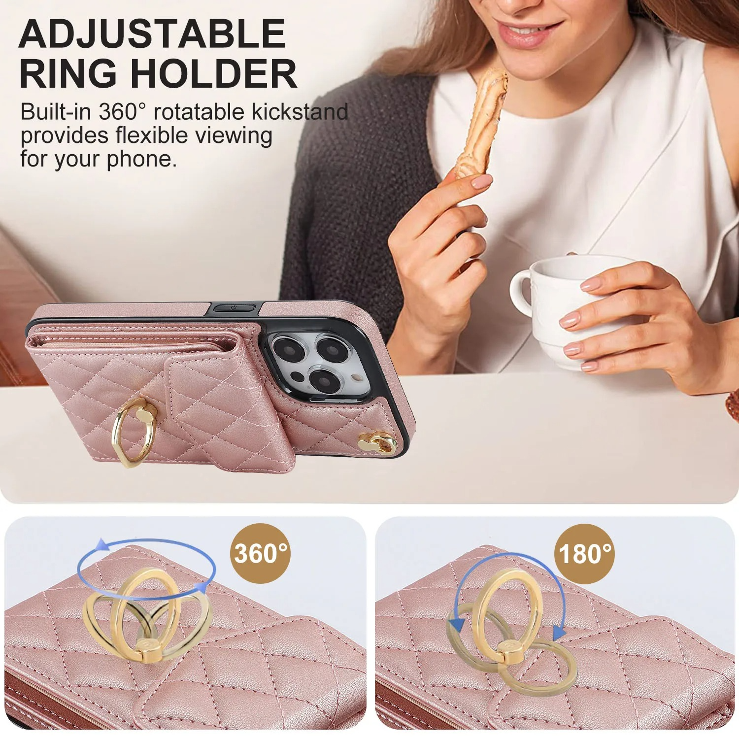 Luxury iPhone Case — PU Leather Crossbody Wallet Cover with Multi Card Slots, Ring Holder Lanyard, Magnetic Closure and Shockproof Anti-Fingerprint Protection