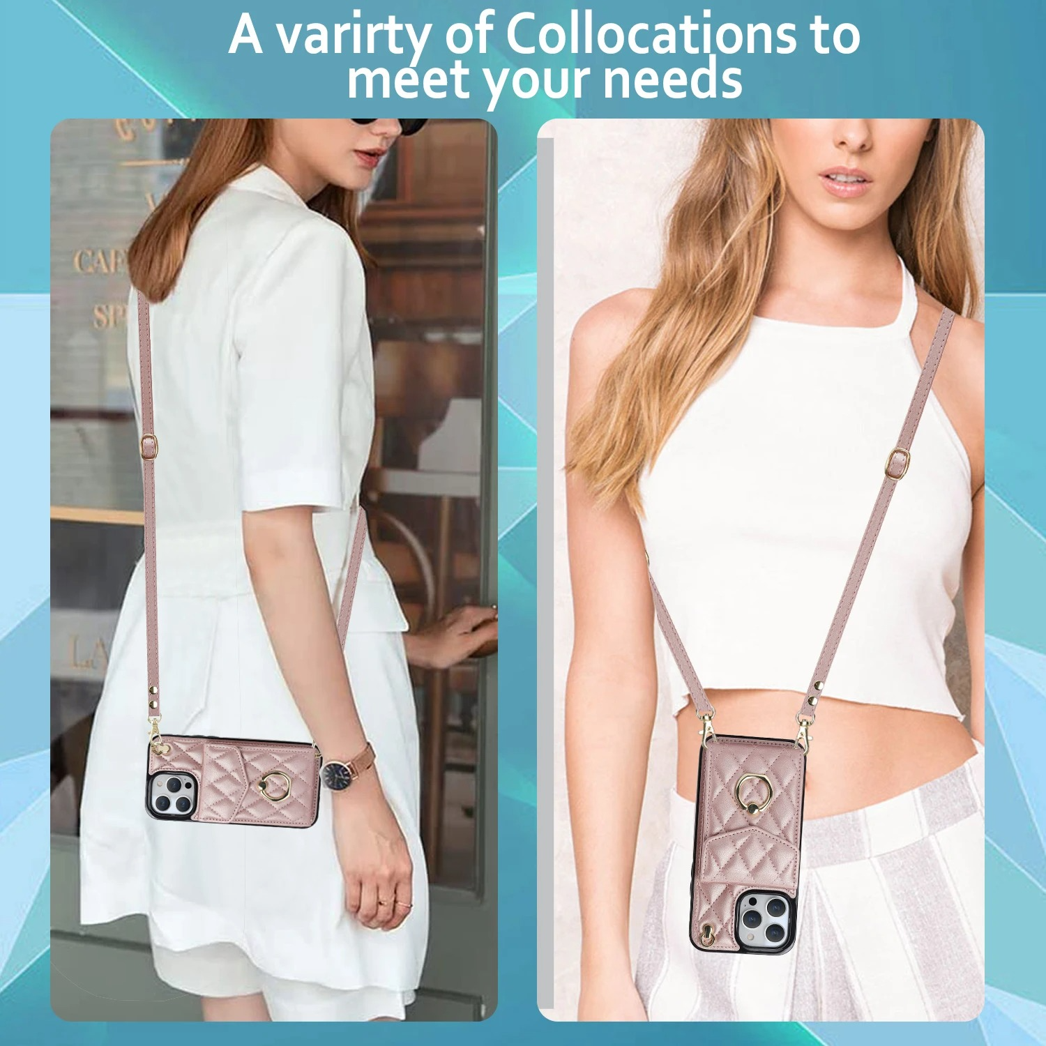 Luxury iPhone Case — PU Leather Crossbody Wallet Cover with Multi Card Slots, Ring Holder Lanyard, Magnetic Closure and Shockproof Anti-Fingerprint Protection