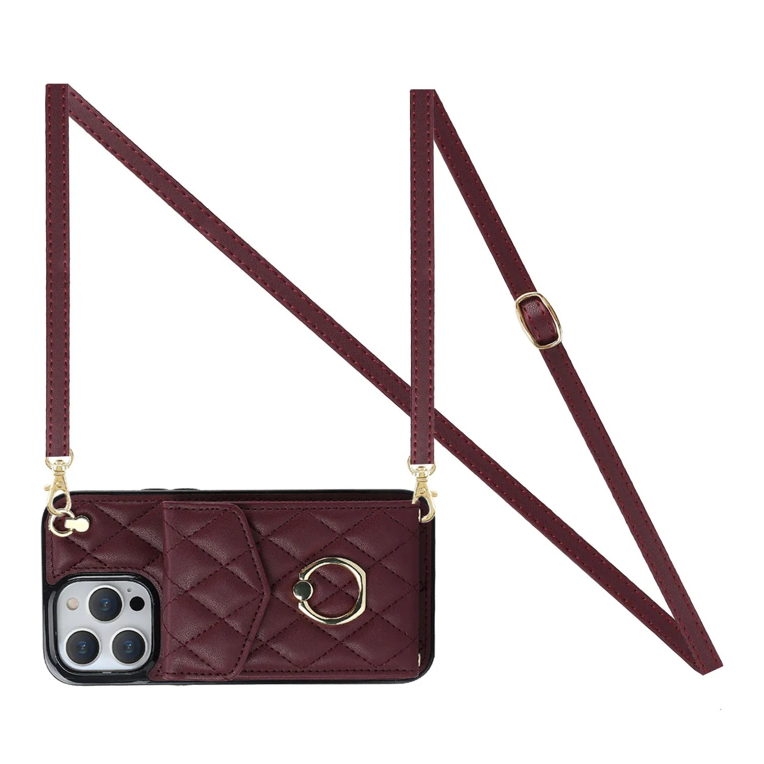 Luxury iPhone Case — PU Leather Crossbody Wallet Cover with Multi Card Slots, Ring Holder Lanyard, Magnetic Closure and Shockproof Anti-Fingerprint Protection