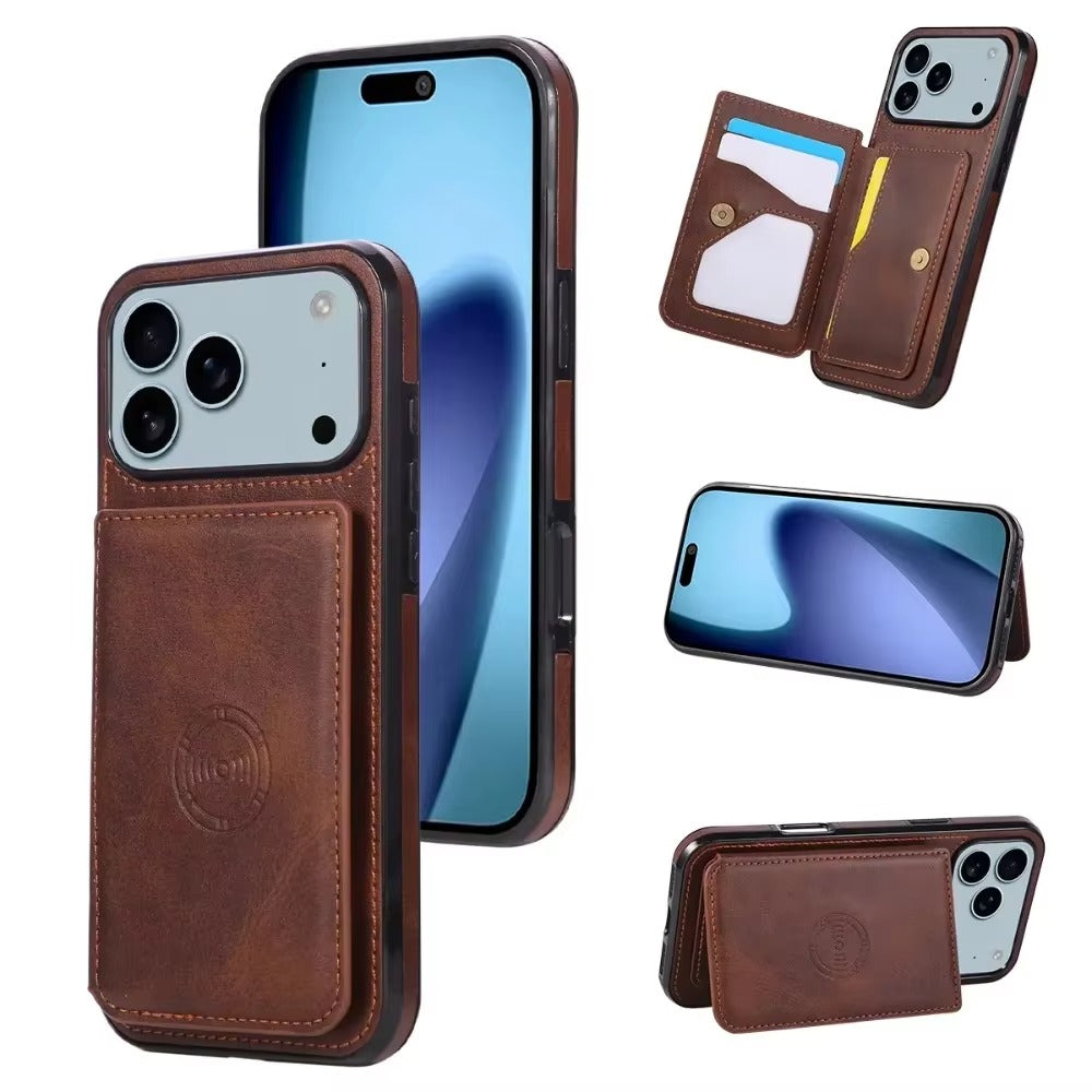 Luxury iPhone Case — PU Leather Flip Wallet with Card Holder, Shockproof Magnetic Car-Mount Ready Design, Full Access Protective Cover