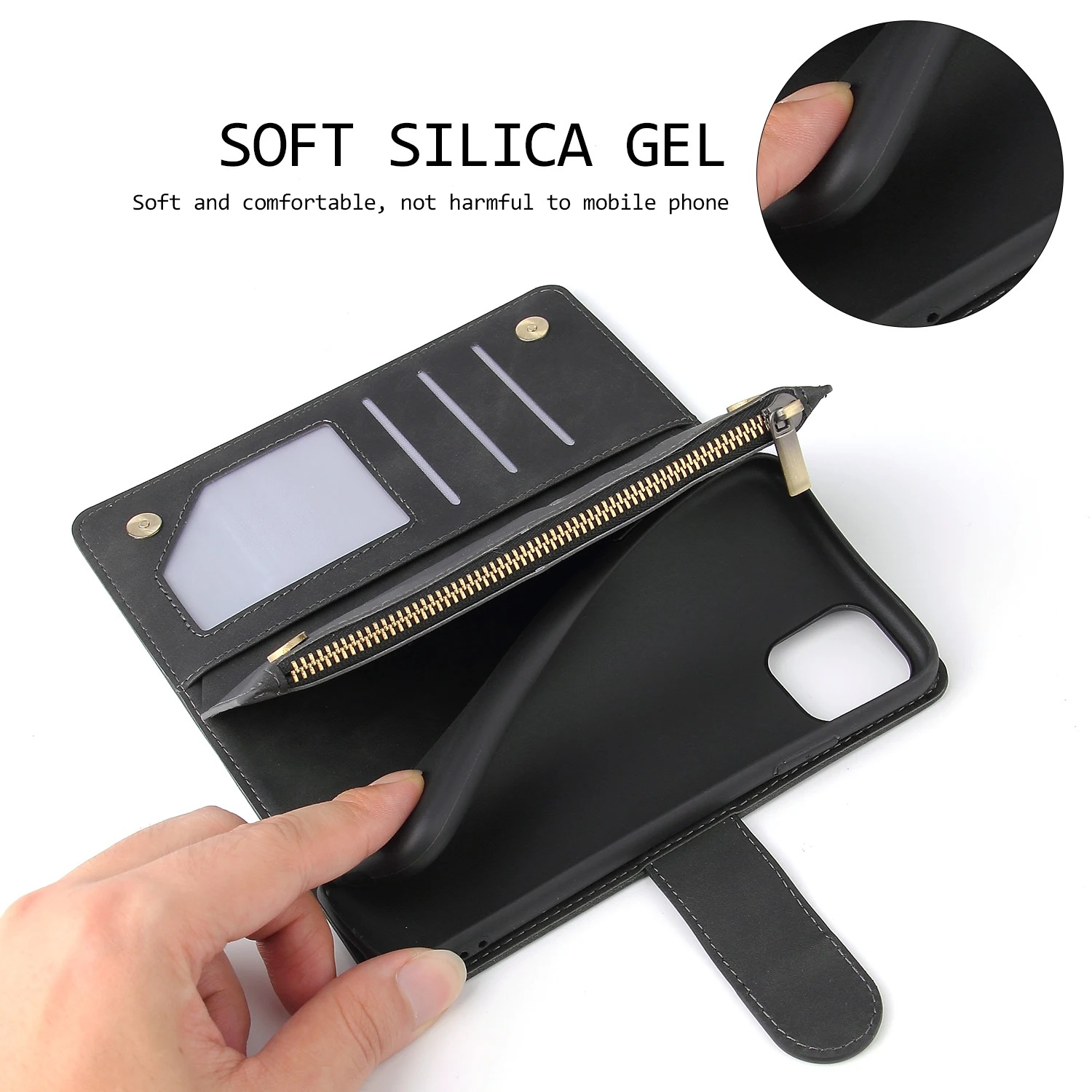 Luxury iPhone Case — Premium Leather Wallet with Zipper, Magnetic Flip, Card Slots, Shockproof & Non-Slip Design