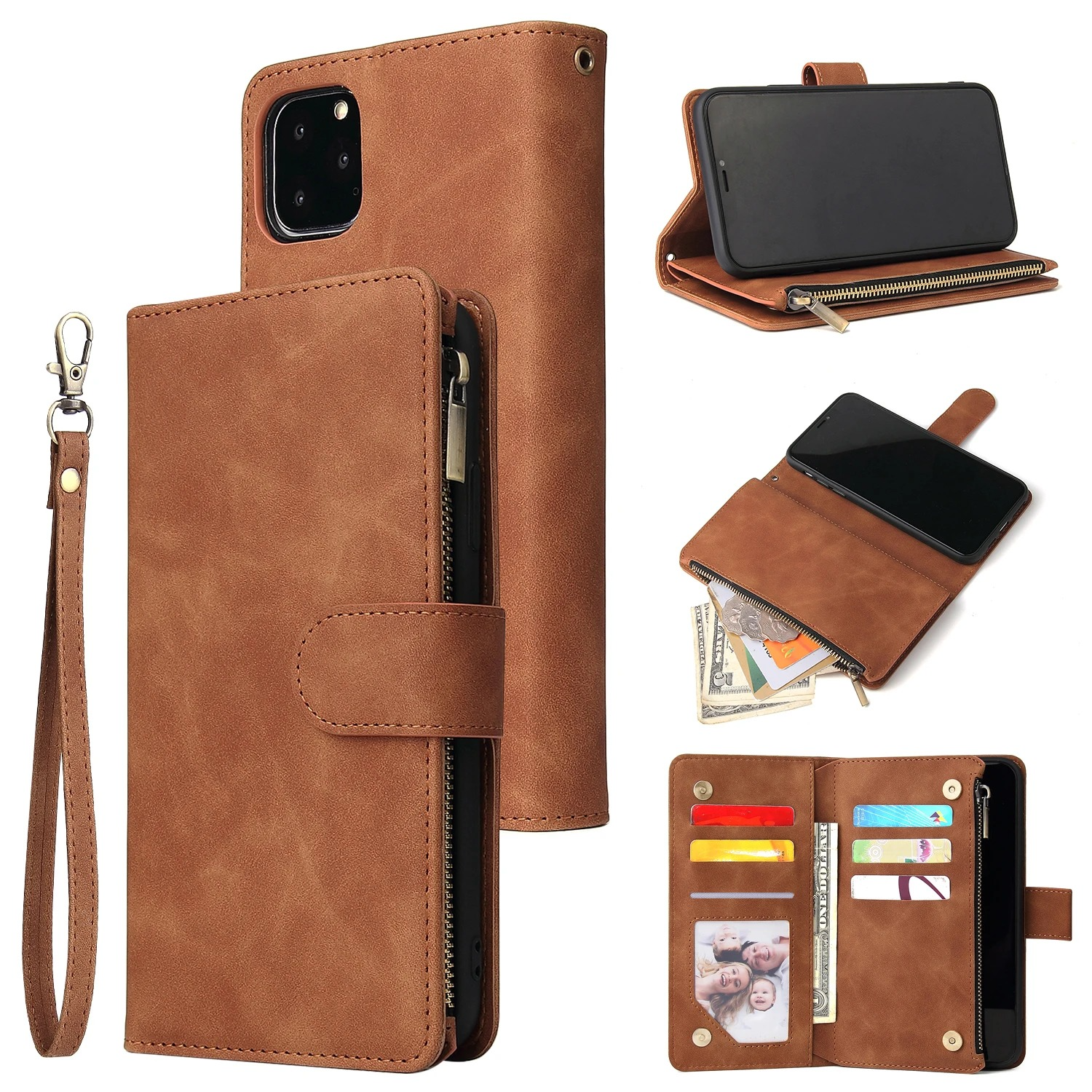 Luxury iPhone Case — Premium Leather Wallet with Zipper, Magnetic Flip, Card Slots, Shockproof & Non-Slip Design