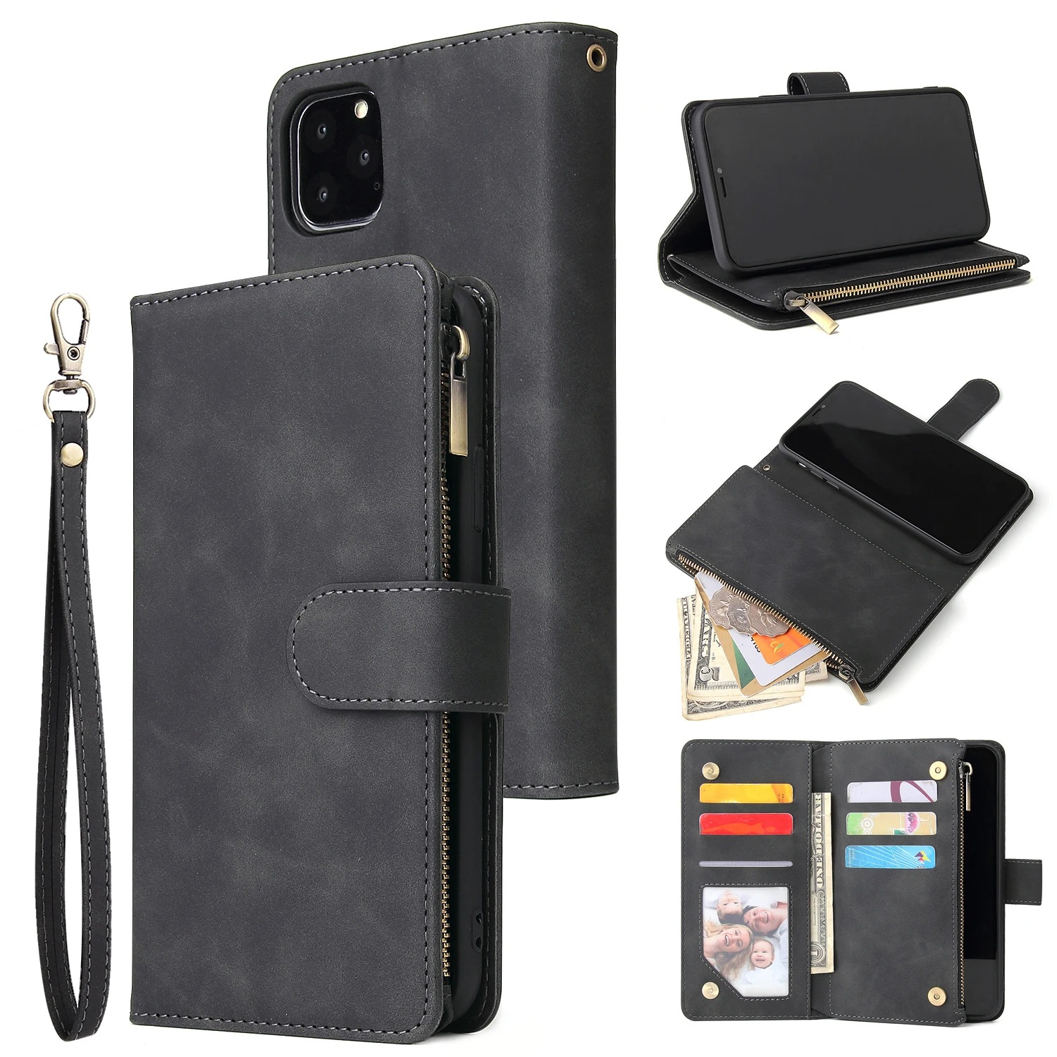Luxury iPhone Case — Premium Leather Wallet with Zipper, Magnetic Flip, Card Slots, Shockproof & Non-Slip Design