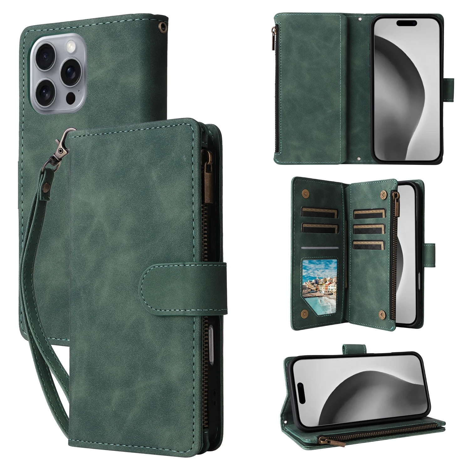 Luxury iPhone Case — Premium Leather Wallet with Zipper, Magnetic Flip, Card Slots, Shockproof & Non-Slip Design