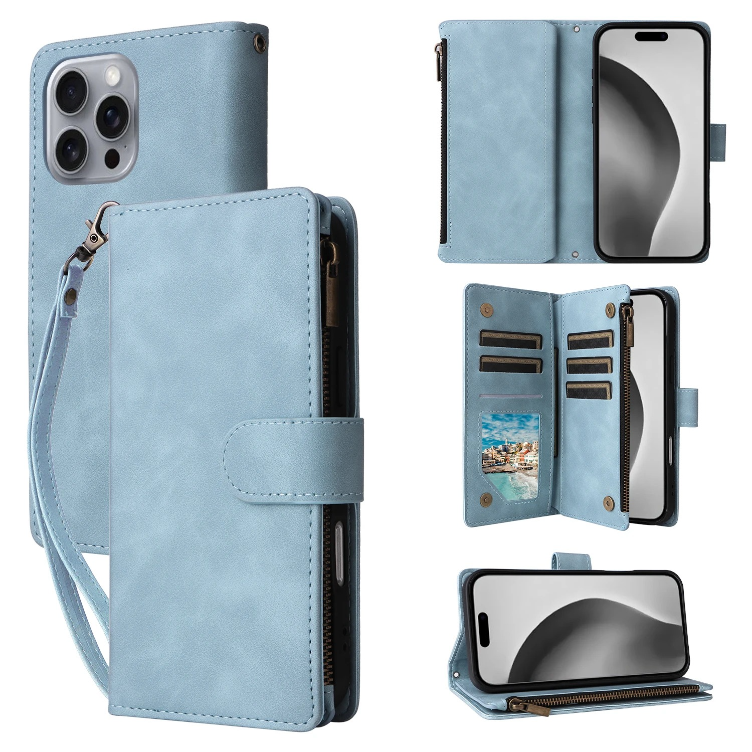 Luxury iPhone Case — Premium Leather Wallet with Zipper, Magnetic Flip, Card Slots, Shockproof & Non-Slip Design