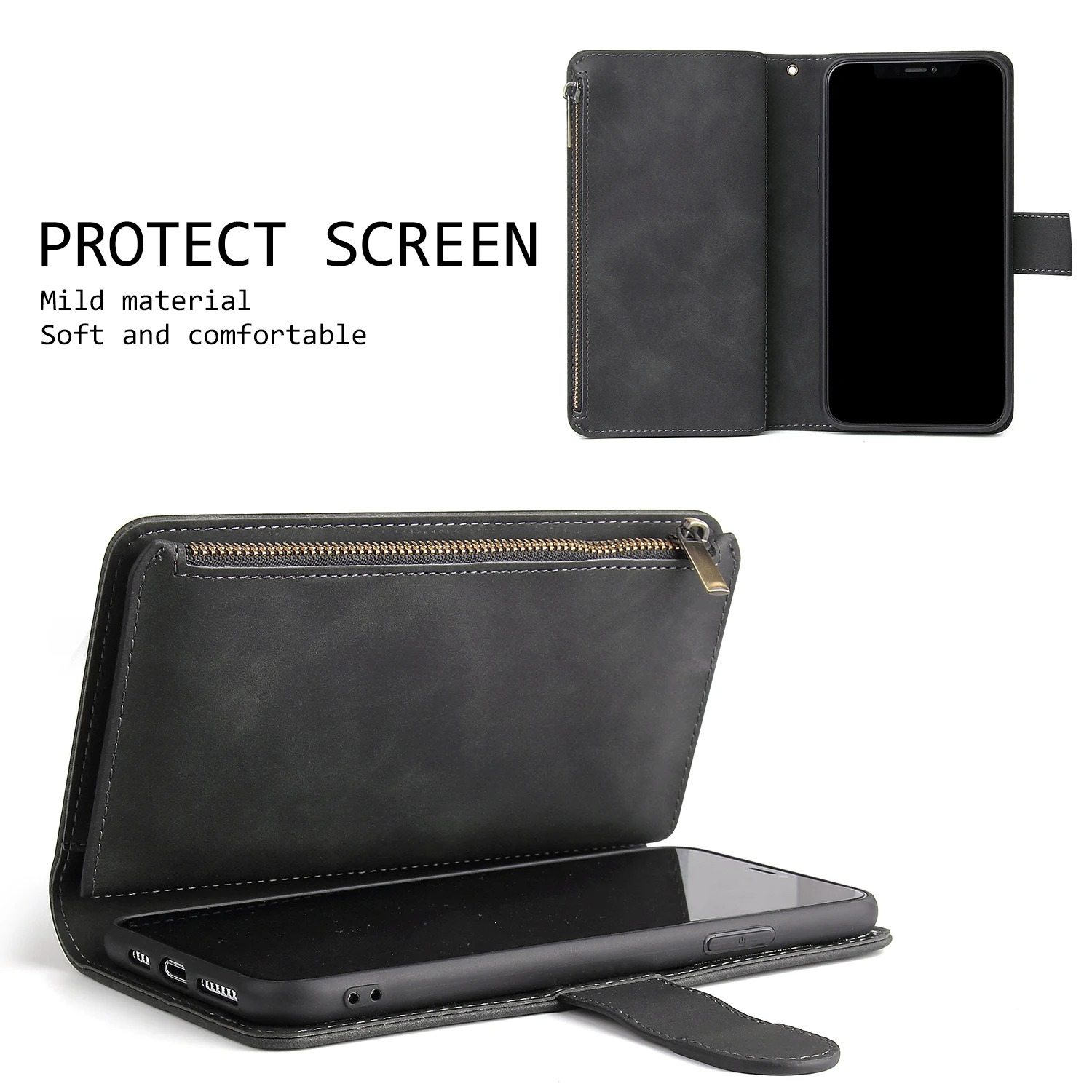 Luxury iPhone Case — Premium Leather Wallet with Zipper, Magnetic Flip, Card Slots, Shockproof & Non-Slip Design