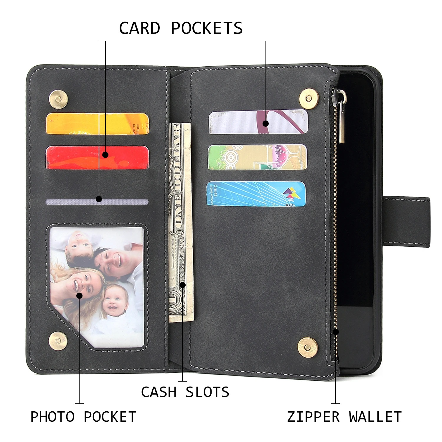 Luxury iPhone Case — Premium Leather Wallet with Zipper, Magnetic Flip, Card Slots, Shockproof & Non-Slip Design