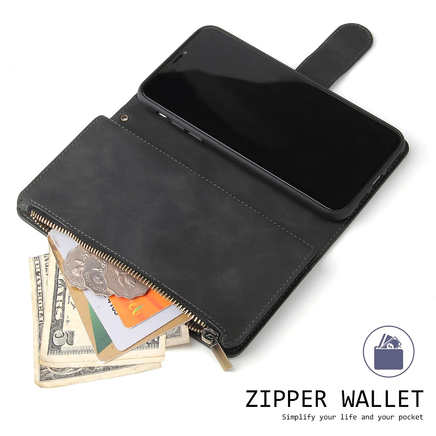 Luxury iPhone Case — Premium Leather Wallet with Zipper, Magnetic Flip, Card Slots, Shockproof & Non-Slip Design
