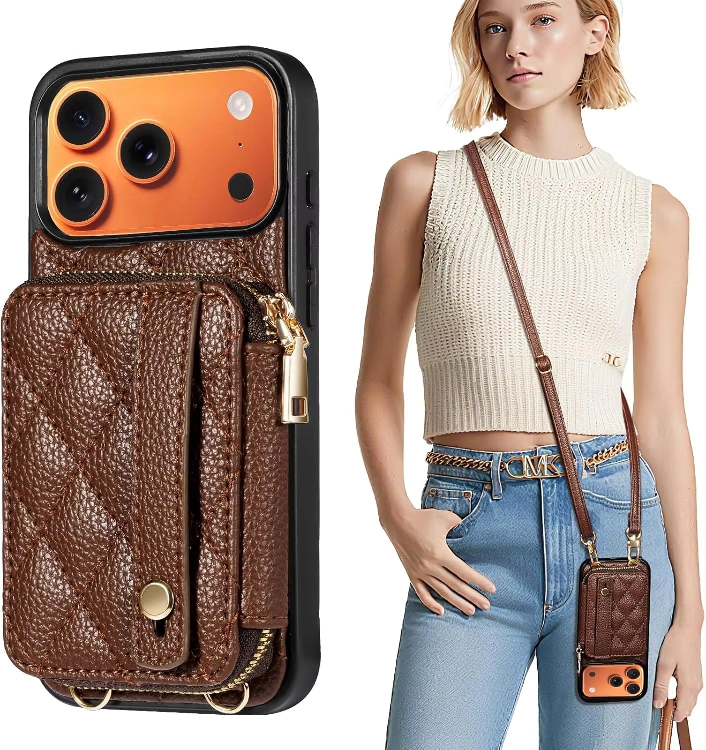 Luxury iPhone Case — RFID-Blocking PU Leather Wallet Cover with Wrist Strap, Crossbody Option and Secure Card Storage for Full Protection