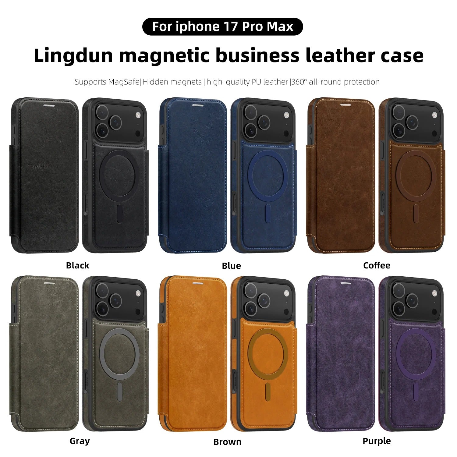 Luxury iPhone Case — Retro Business Flip Leather Cover with Magnetic Charging Support and Card Holder Wallet Design