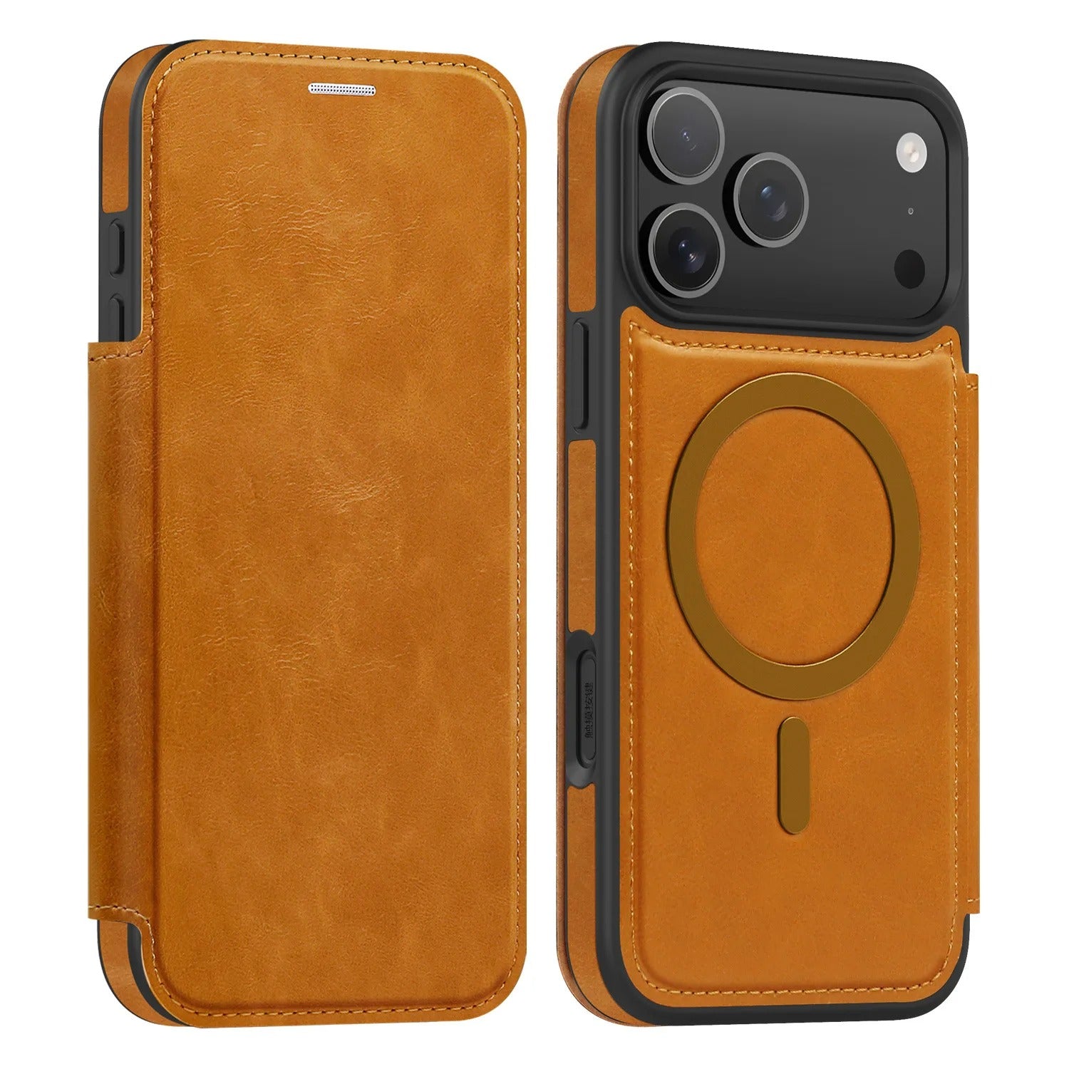 Luxury iPhone Case — Retro Business Flip Leather Cover with Magnetic Charging Support and Card Holder Wallet Design