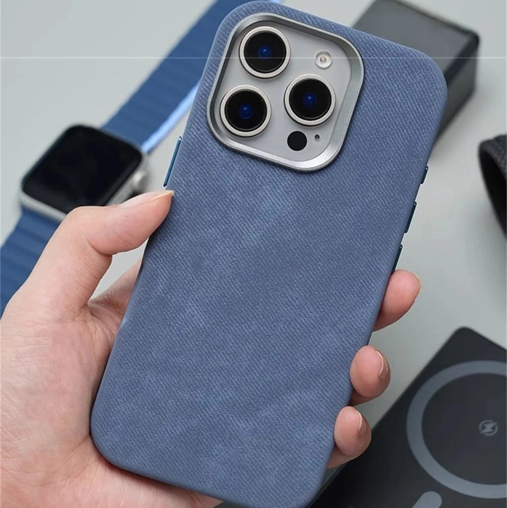 Luxury iPhone Case — Retro Flannel Magnetic Microfiber Cover with Matte Finish, Half-Wrapped Protection & MagSafe Wireless Charging Compatibility