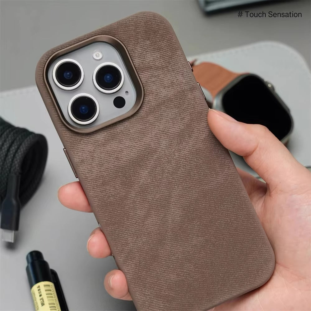 Luxury iPhone Case — Retro Flannel Magnetic Microfiber Cover with Matte Finish, Half-Wrapped Protection & MagSafe Wireless Charging Compatibility