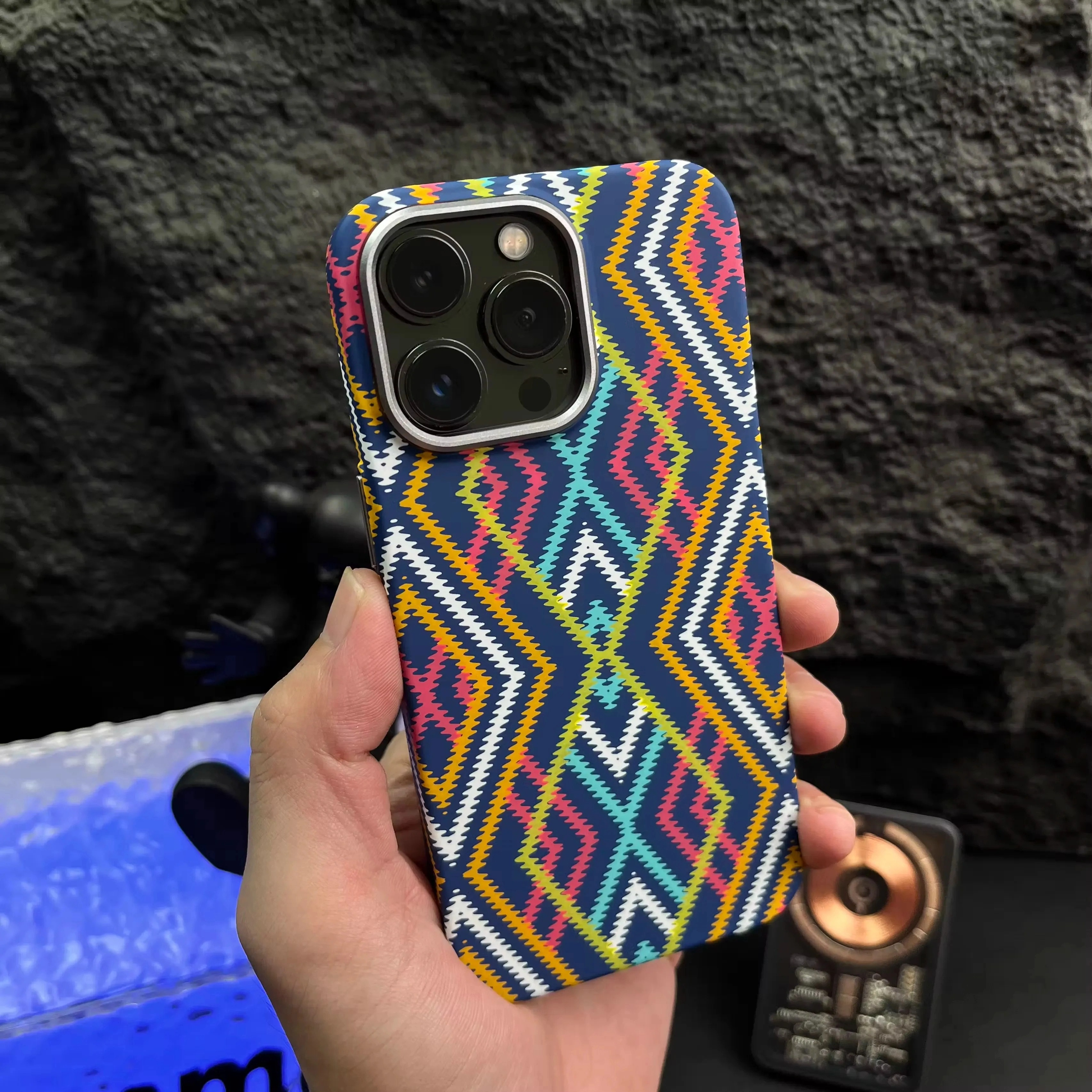 Luxury iPhone Case — Retro Geometric Totem Magnetic Alloy Lens Protection, Shockproof & Wireless Charging Hard Cover