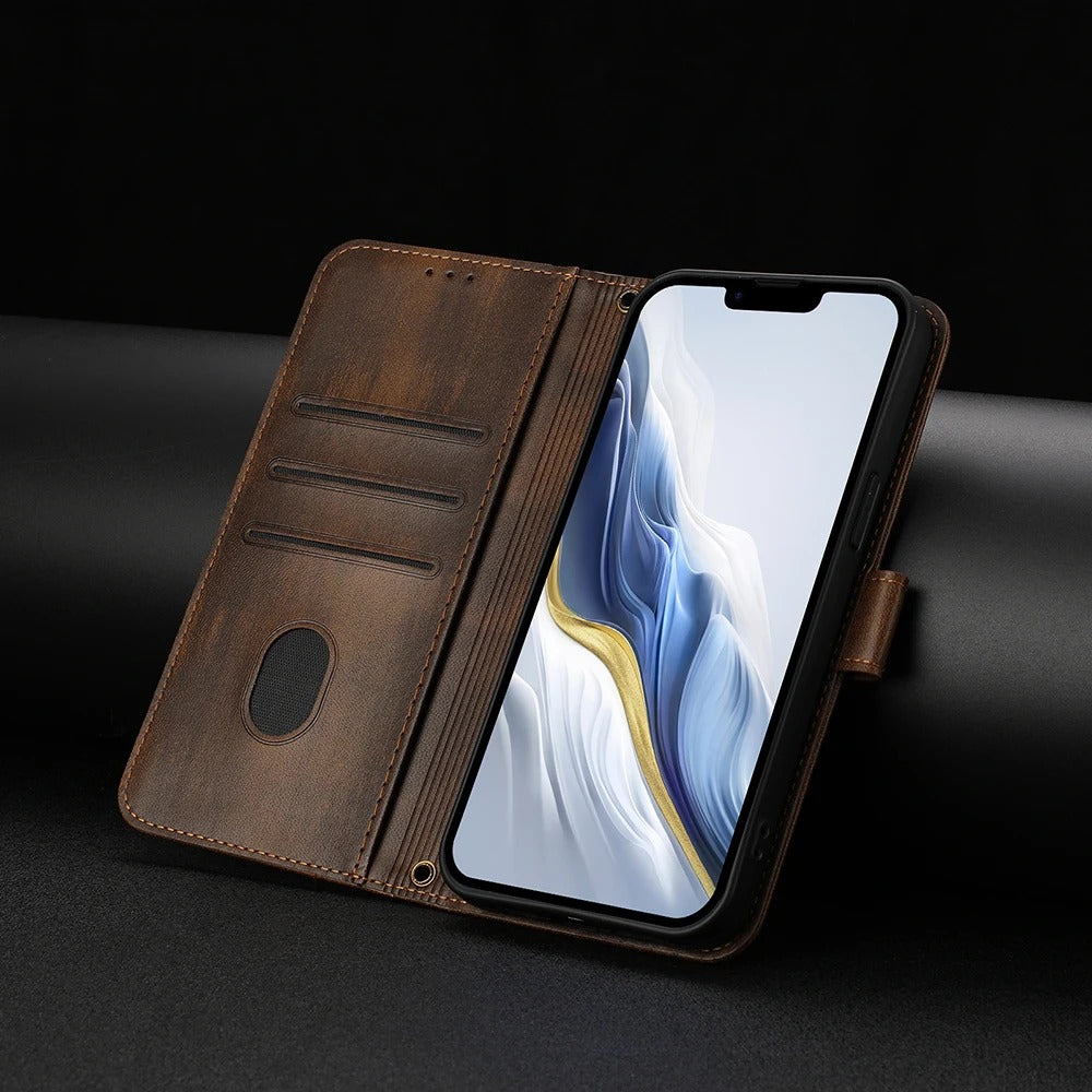 Luxury iPhone Case — Retro Leather Flip Wallet with Card Slots, Magnetic, Shockproof, Dustproof, Soft Non-Slip Cover with Stand