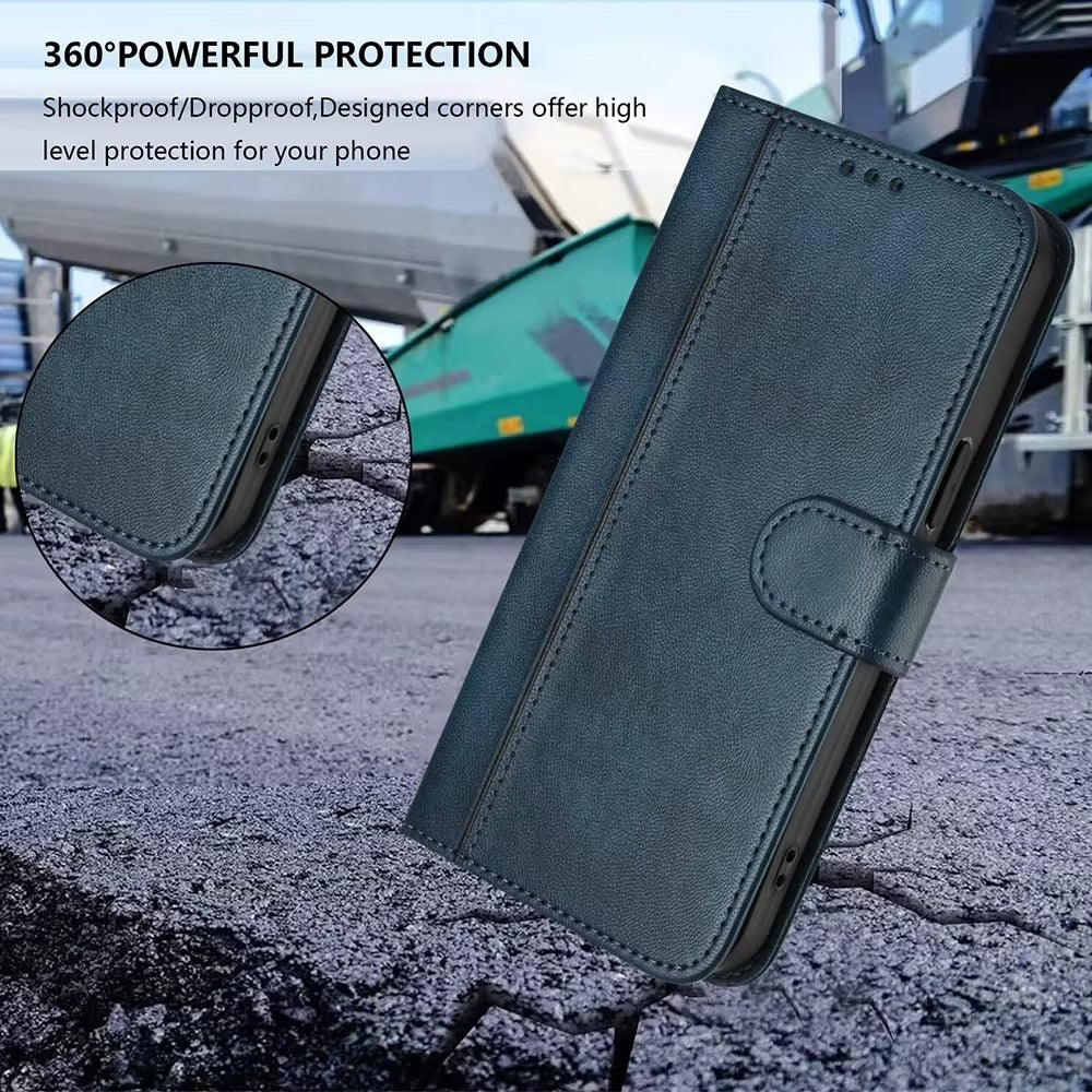 Luxury iPhone Case — Retro Leather Flip Wallet with Card Slots, Magnetic, Shockproof, Dustproof, Soft Non-Slip Cover with Stand