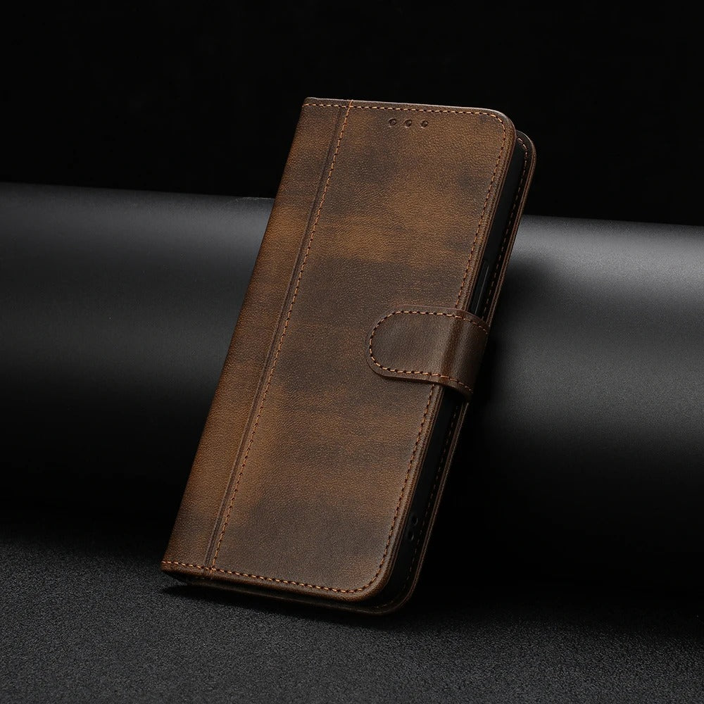 Luxury iPhone Case — Retro Leather Flip Wallet with Card Slots, Magnetic, Shockproof, Dustproof, Soft Non-Slip Cover with Stand