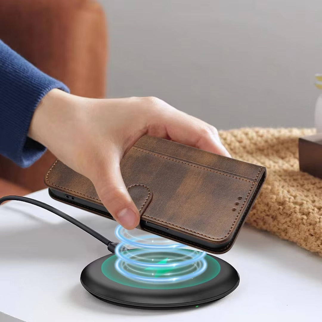 Luxury iPhone Case — Retro Leather Flip Wallet with Card Slots, Magnetic, Shockproof, Dustproof, Soft Non-Slip Cover with Stand