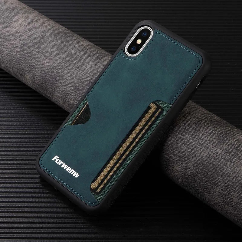 Luxury iPhone Case — Retro PU Leather Wallet Cover with Card Holder, Anti-Fingerprint Scratch-Resistant Design and Secure Storage Compartment