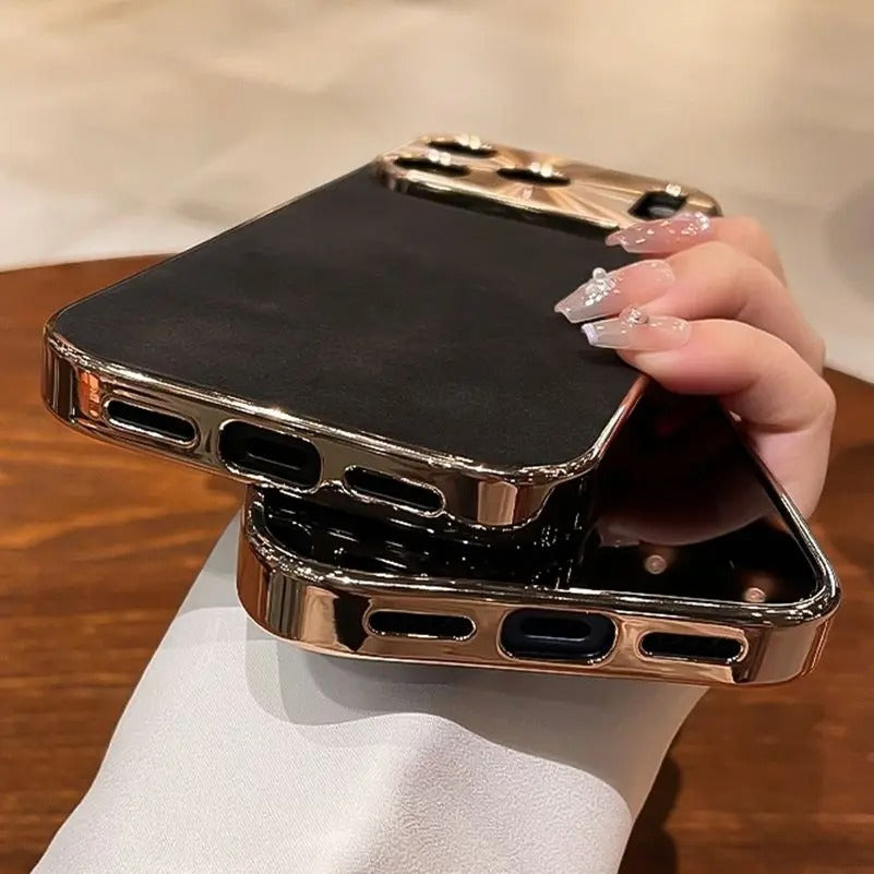 Luxury iPhone Case — Sheepskin-Texture Plating Bumper Cover with Shockproof PC Armor Design, Anti-Fingerprint Lightweight Non-Slip Protection