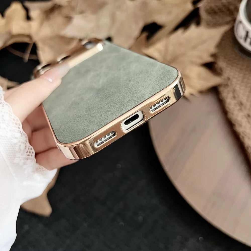 Luxury iPhone Case — Sheepskin-Texture Plating Bumper Cover with Shockproof PC Armor Design, Anti-Fingerprint Lightweight Non-Slip Protection