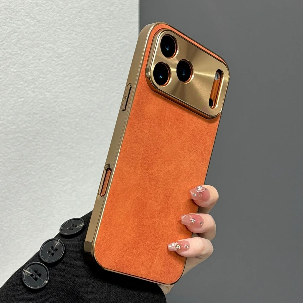Luxury iPhone Case — Sheepskin-Texture Plating Bumper Cover with Shockproof PC Armor Design, Anti-Fingerprint Lightweight Non-Slip Protection