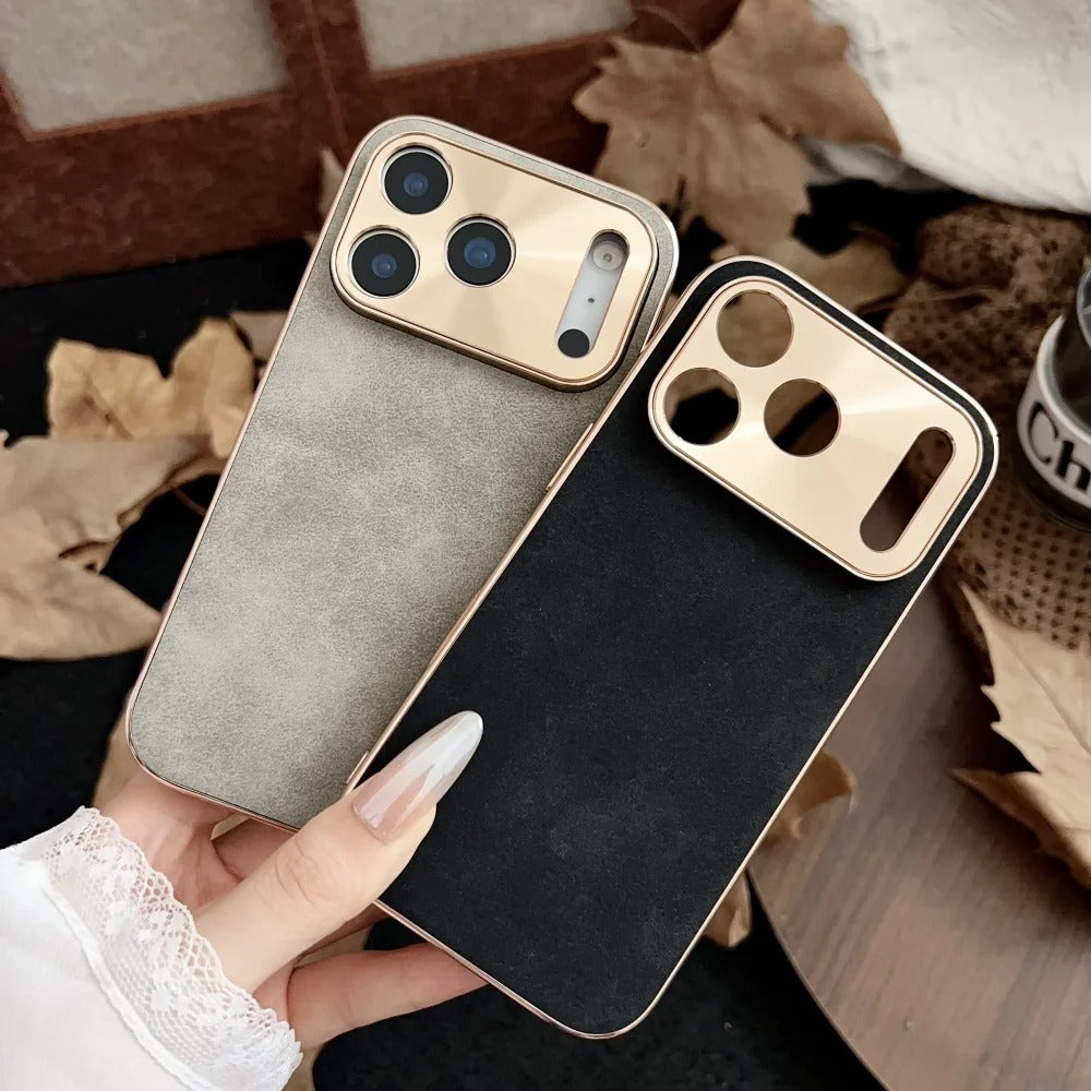Luxury iPhone Case — Sheepskin-Texture Plating Bumper Cover with Shockproof PC Armor Design, Anti-Fingerprint Lightweight Non-Slip Protection