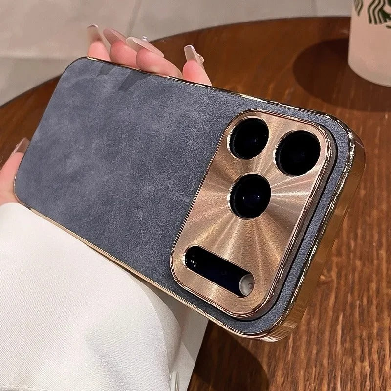 Luxury iPhone Case — Sheepskin-Texture Plating Bumper Cover with Shockproof PC Armor Design, Anti-Fingerprint Lightweight Non-Slip Protection