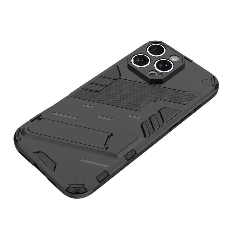 Luxury iPhone Case — Shockproof Matte Magnetic Holder Stand Cover, Slim Anti-Fingerprint Half-Wrapped Design