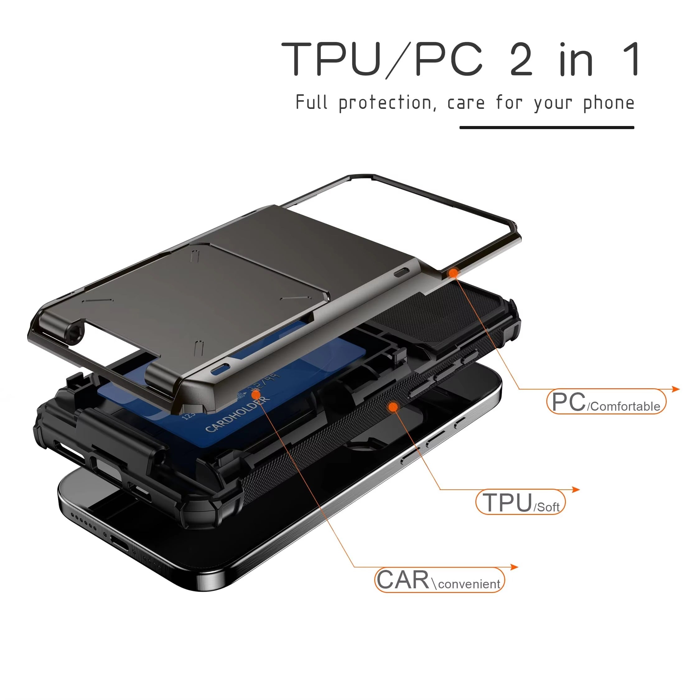 Luxury iPhone Case — Shockproof Slide Armor Wallet Cover with Card Slots, Dual-Layer Protection & Non-Slip Business Design