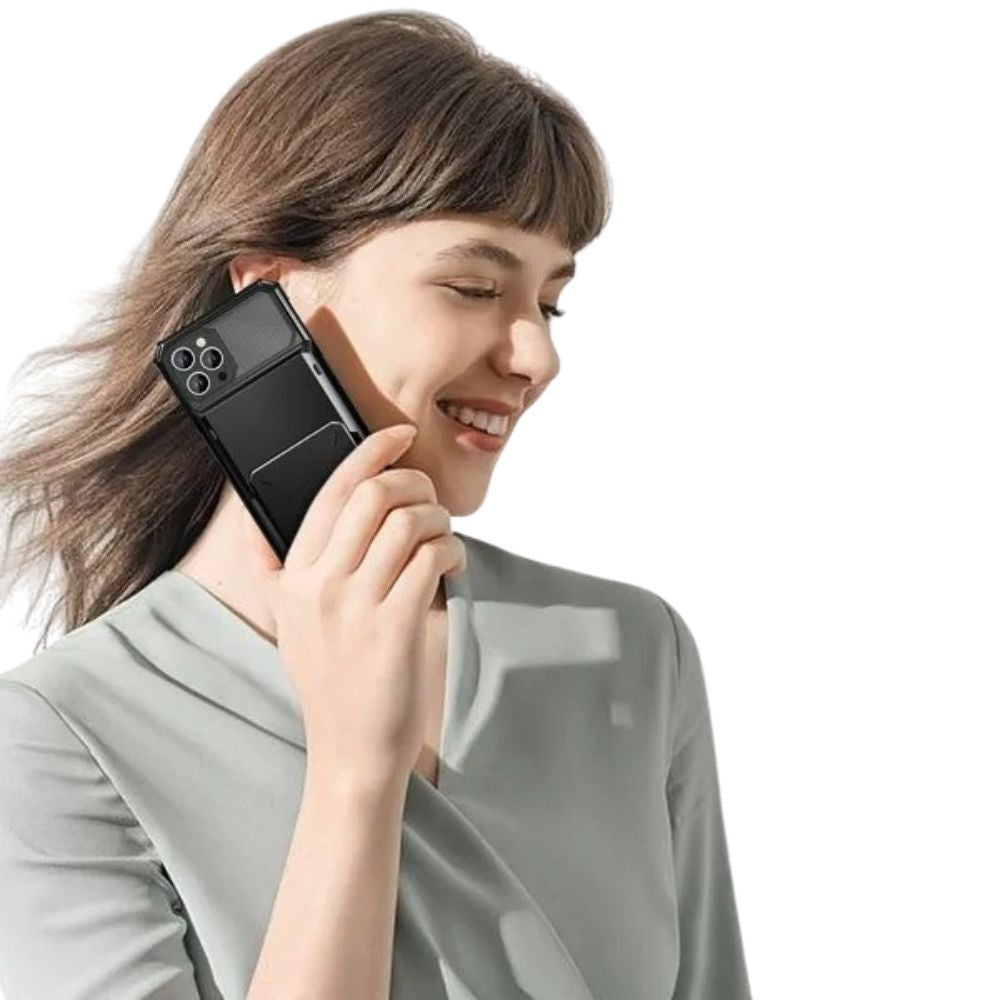 Luxury iPhone Case — Shockproof Slide Armor Wallet Cover with Card Slots, Dual-Layer Protection & Non-Slip Business Design