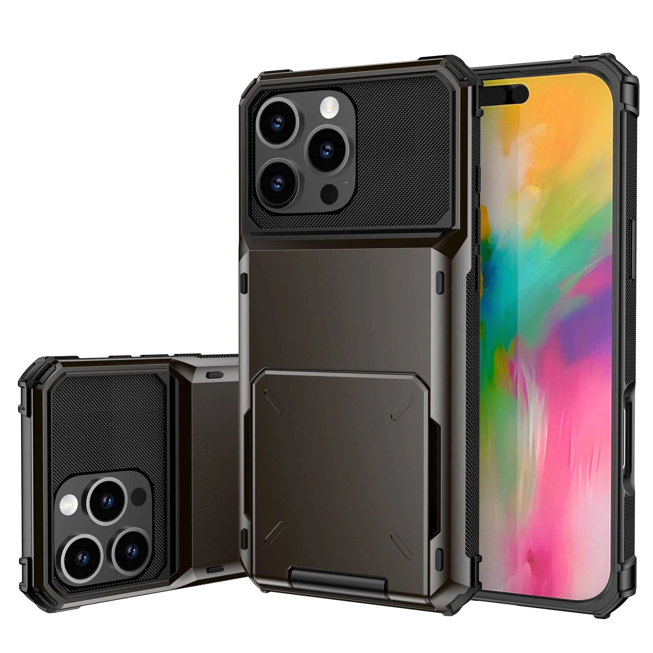 Luxury iPhone Case — Shockproof Slide Armor Wallet Cover with Card Slots, Dual-Layer Protection & Non-Slip Business Design