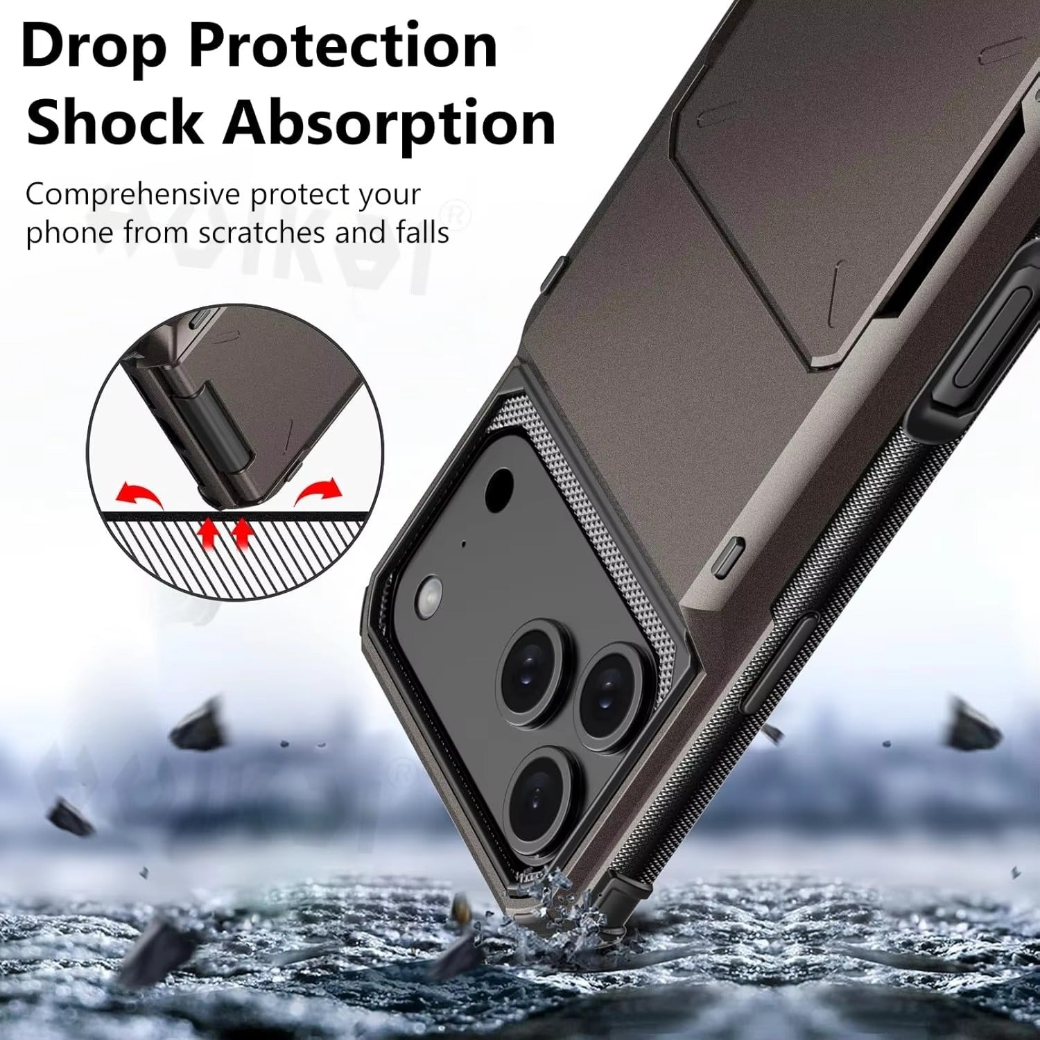 Luxury iPhone Case — Shockproof Slide Armor Wallet Cover with Card Slots, Dual-Layer Protection & Non-Slip Business Design