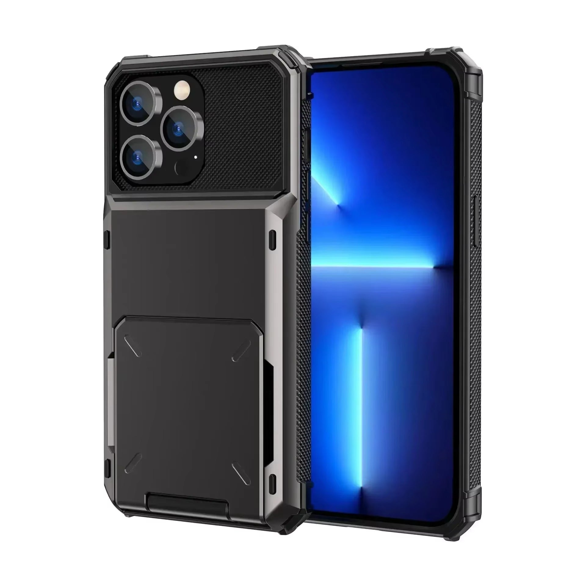 Luxury iPhone Case — Shockproof Slide Armor Wallet Cover with Card Slots, Dual-Layer Protection & Non-Slip Business Design