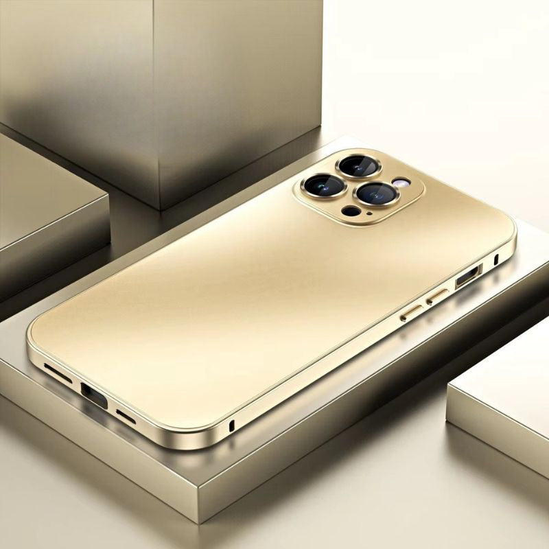 Luxury iPhone Case — Shockproof, Anti-Scratch, Dustproof, Matte Anti-Glare, Non-Slip Half-Wrapped Cover with Aluminum Metal Frame, PC Back and Camera Lens Glass Protection