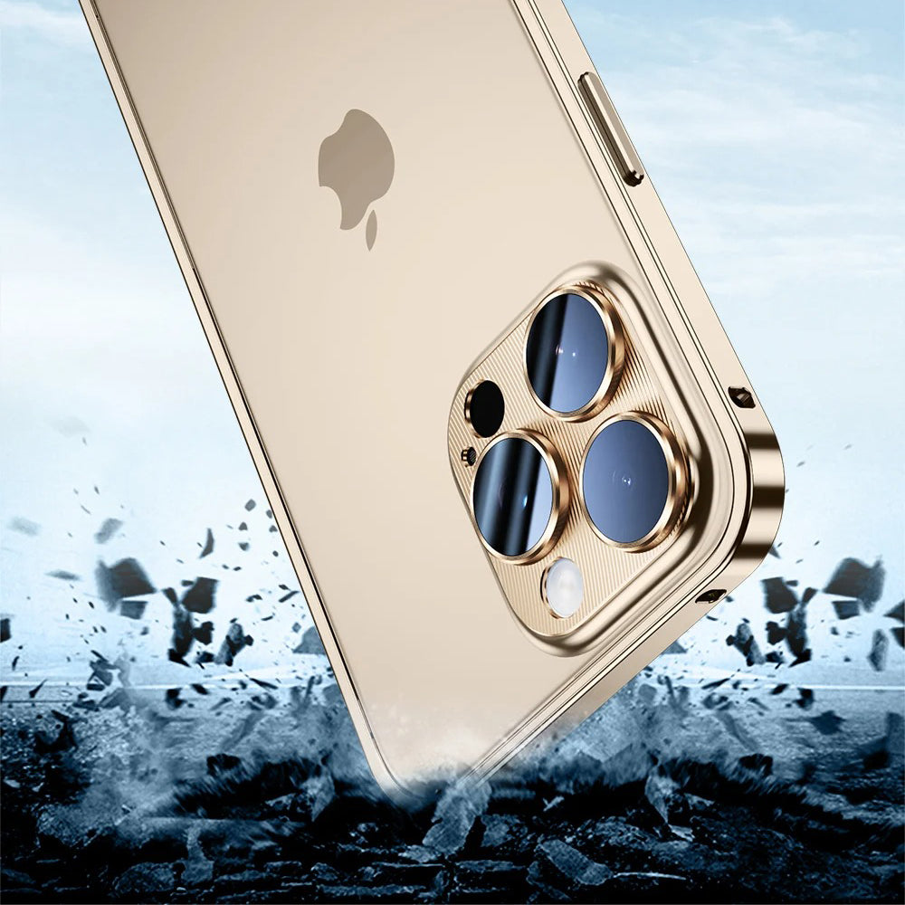 Luxury iPhone Case — Shockproof, Tough, Matte Anti-Glare, Non-Slip Half-Wrapped Cover with Aluminum Alloy Edge Bare Design and Built-In Lens Protectionv
