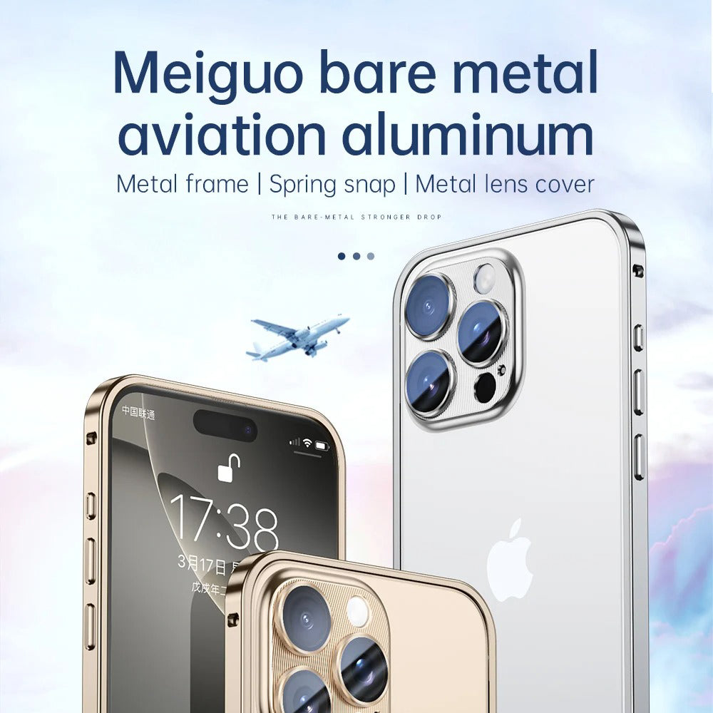 Luxury iPhone Case — Shockproof, Tough, Matte Anti-Glare, Non-Slip Half-Wrapped Cover with Aluminum Alloy Edge Bare Design and Built-In Lens Protection