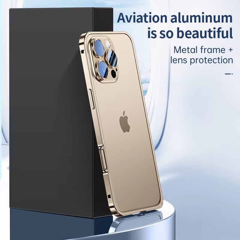 Luxury iPhone Case — Shockproof, Tough, Matte Anti-Glare, Non-Slip Half-Wrapped Cover with Aluminum Alloy Edge Bare Design and Built-In Lens Protection